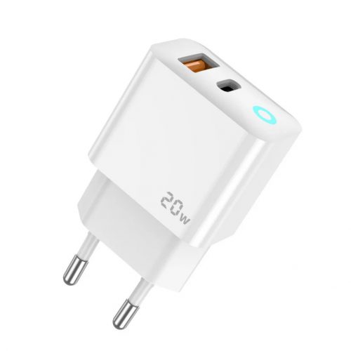 20W 2 portos USB-C + USB-A hálózati töltő adapter