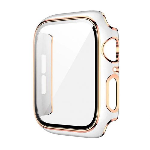 Apple Watch fehér/rosegold műanyag védőtok edzett üveggel 38MM