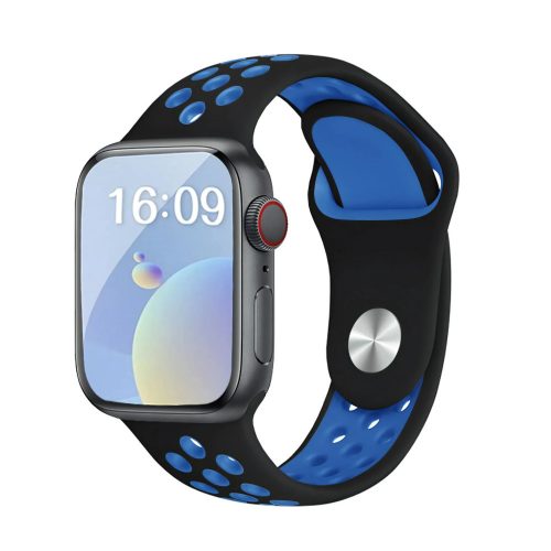 Apple Watch fekete-kék sport szilikon szíj 38/40/41/42MM (Series 10 2024) S/M