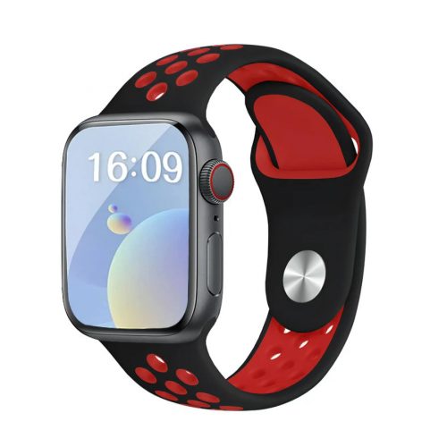 Apple Watch fekete-piros sport szilikon szíj 38/40/41/42MM (Series 10 2024) M/L